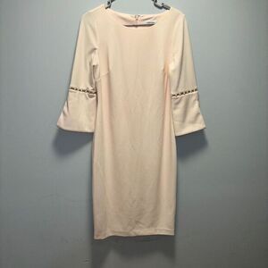 Calvin Klein Women's Sheath Dress Pale Pink Bell Sleeve Pearl Details‎ Size 8